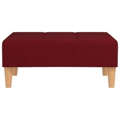 Pufe retangular vermelho com pernas de madeira clara