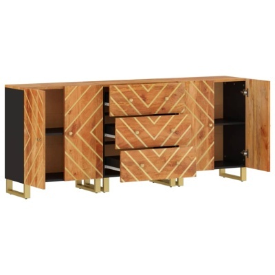 aparaidor de madeira geométrico com portas abertas e gavetas