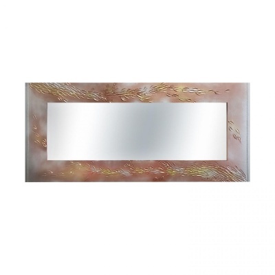 Espelho retangular com moldura metálica prateada e dourada texturizada