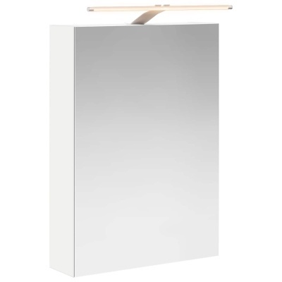 Móvel de casa de banho branco com porta espelhada e luz LED no topo
