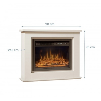 Lareira elétrica branca com efeito de chama e moldura retangular