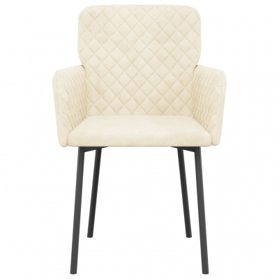 Cadeira creme acolchoada com pernas metálicas pretas