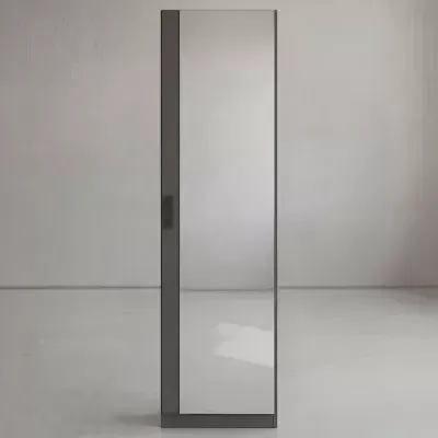 Armário vertical cinza escuro com porta espelhada