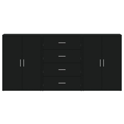 Móvel de arrumação preto com gavetas e portas