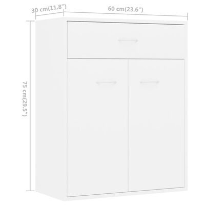 Móvel branco com gaveta e dois armários, medidas 60x30x75 cm