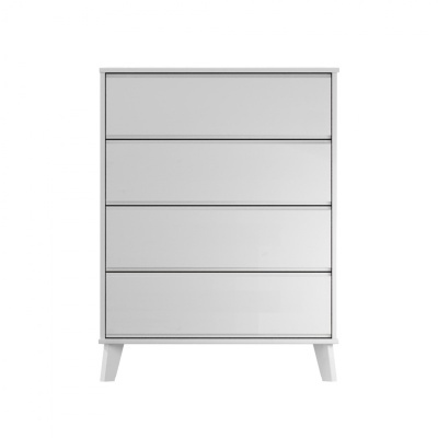 Cômoda branca de quatro gavetas com design minimalista