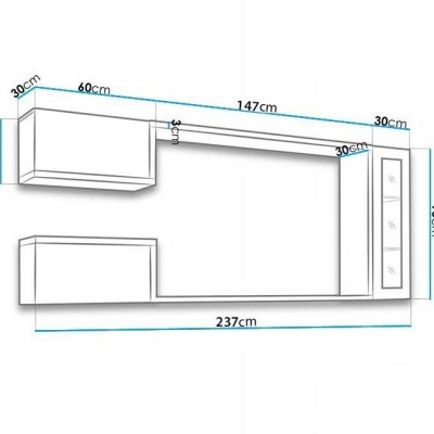 Desenho técnico de móvel de parede com dimensões anotadas em centímetros