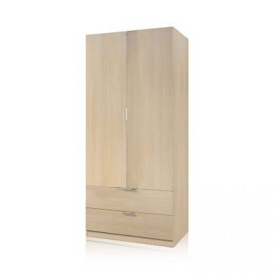 Armário de madeira clara com portas e gavetas