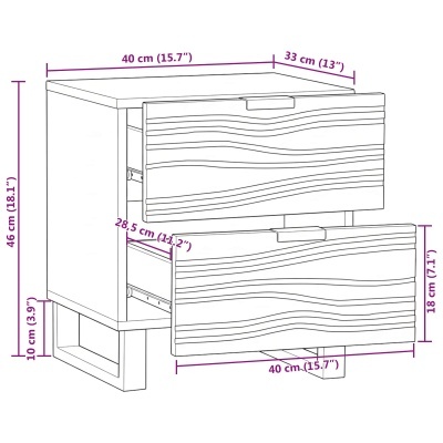 Desenho técnico de móvel com duas gavetas e medidas destacadas