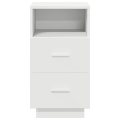 Móvel branco com dois gavetões e um nicho aberto