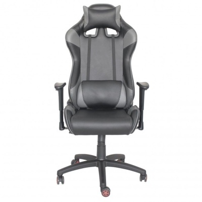 Cadeira de escritório ergonómica tipo gamer preta e cinza com apoio de cabeça e lombar