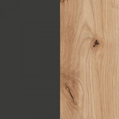 Painel com metade cinza escuro e metade madeira clara com textura natural