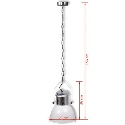 Luminária pendente metálica cromada com cúpula branca opaca suspensa por corrente