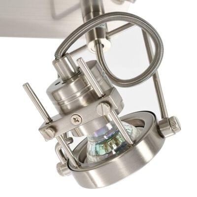 Candeeiro de teto metálico prateado com lâmpada halógena exposta