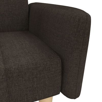 Canto de sofá castanho escuro com textura e pernas de madeira clara