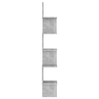 Estante de parede metal cinza com quatro prateleiras retangulares.