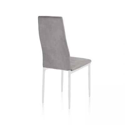 Cadeira metálica branca com assento e encosto cinza estofados