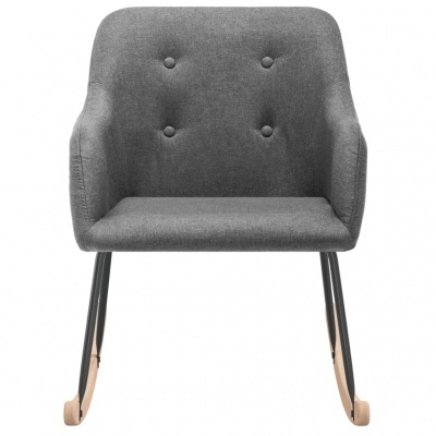 Cadeira de baloiço cinzenta com pernas metálicas pretas e peças de madeira clara