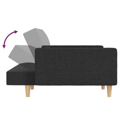 Sofá-cama cinzento escuro com encosto reclinável e pernas de madeira clara