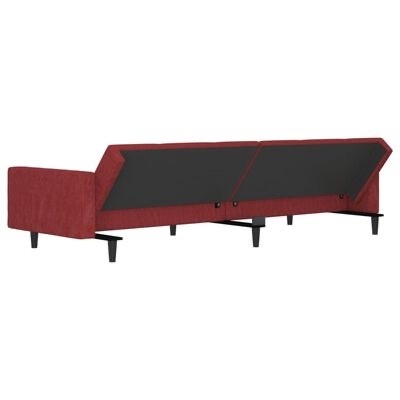 Sofá-cama vermelho com estrutura metálica e pernas pretas