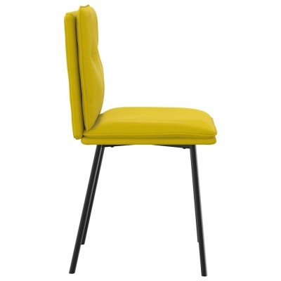 Cadeira amarela com pernas pretas, vista lateral