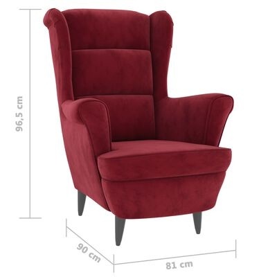 Poltrona asa vermelha em veludo com medidas 96,5x90x81 cm