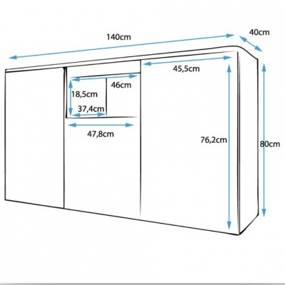 Desenho técnico de móvel com medidas em centímetros