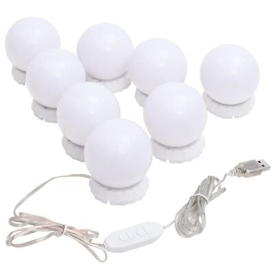 Conjunto oito lâmpadas LED brancas redondas com cabo USB e controle remoto branco