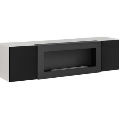 Estante modular de parede preta e cinza com três compartimentos