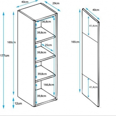 Diagrama de uma estante alta com medidas em centímetros