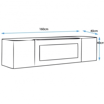 Desenho esquemático de prateleira suspensa com dimensões