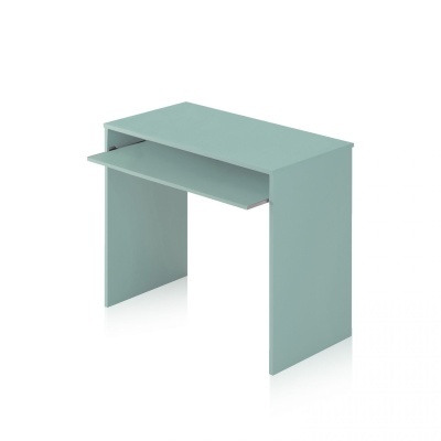 Secretária verde-azulada minimalista com tabuleiro para teclado