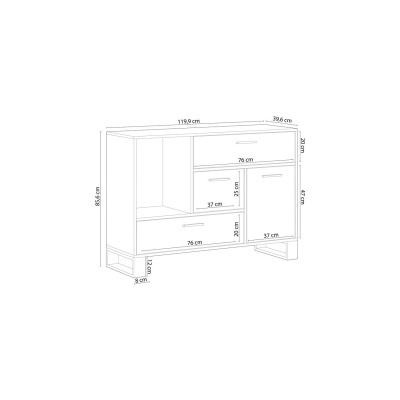 desenho técnico de móvel de madeira clara com medidas
