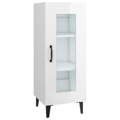 Armário branco com porta de vidro e puxador preto