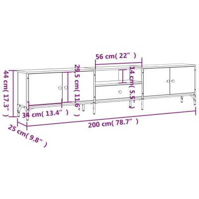 Desenho técnico de móvel de apoio para televisão com dimensões