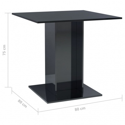 Mesa quadrada preta com base retangular e tampo liso e brilhante