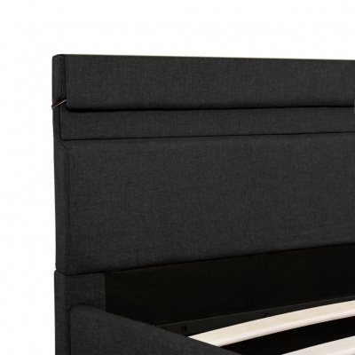 Cabeceira de cama estofada cinzenta escura com costuras aparente