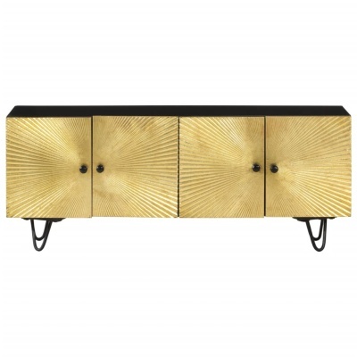 Aparelho de suporte dourado com padrão de raios e pés preto