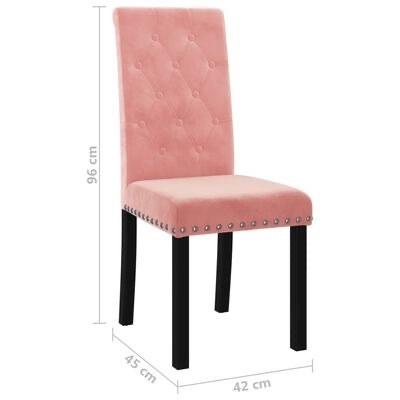 Cadeira estofada rosa com pernas pretas e tachas decorativas