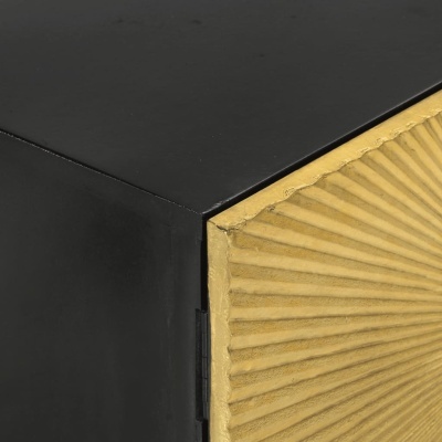 Móvel preto com porta dourada texturizada em padrão de raios