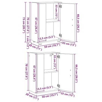 Desenho técnico de móvel com portas e medidas em cm e polegadas.
