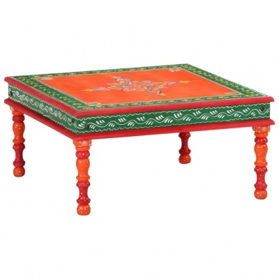 Mesa quadrada colorida em madeira com pintura decorativa tradicional