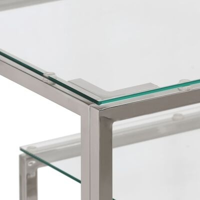 Canto de mesa metálica com tampo em vidro transparente