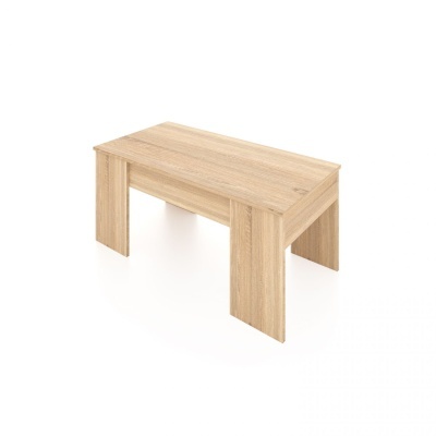 Mesa de centro em madeira clara com estrutura simples