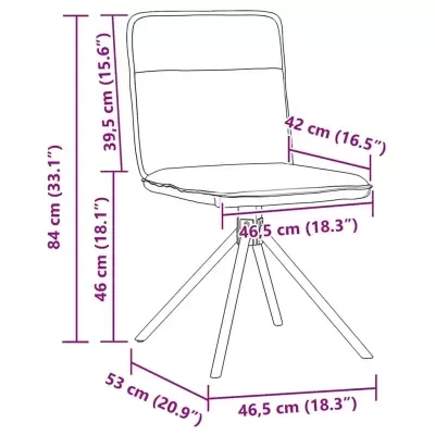 Desenho técnico de cadeira moderna com medidas em roxo