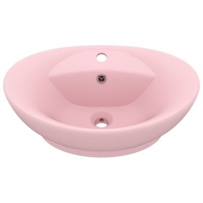 Lavatório oval rosa claro com orifícios para torneira e escoamento