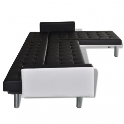 Sofá-cama preto e branco matelassê com pernas metálicas