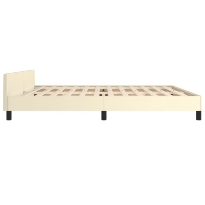 Estrado de cama grande com cabeceira acolchoada creme e pernas pretas