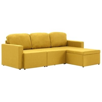 Sofá amarelo em tecido com chaise longue na direita