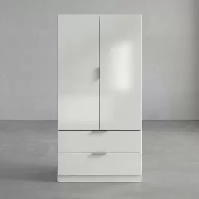 Roupeiro branco moderno com portas duplas e duas gavetas